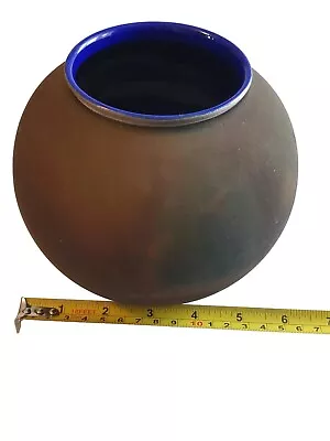 Buy Raku Pottery Round Bowl Vase Copper Matte Glaze Cobalt Blue Interior CHR Ceramic • 15.50£