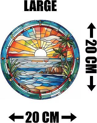 Buy Scenic Beach Sunset Stained Glass Effect Static Cling Window Sticker Colourful • 9.99£