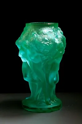 Buy Art Deco Bohemian Green Glass Vase With Figures Of Nude Ladies - H.hoffmann • 59.94£