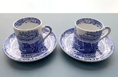 Buy Spode Blue Italian Pair Of Espresso Coffee Cups & Saucers Porcelain • 35£