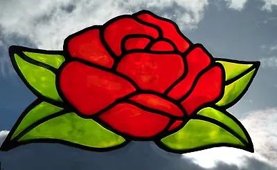 Buy Rose & Leaves Hand Painted Stained Glass Effect Window Decor Cling • 3.50£