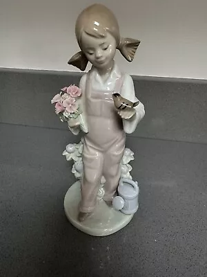 Buy Lladro Figurine - Spring Girl 5217 With Flowers, Bird & Watering Can • 50£
