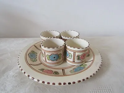 Buy Vintage Honiton Pottery Egg Cup Breakfast Set Hand Painted 4 X Egg Cups & Plate • 4.99£