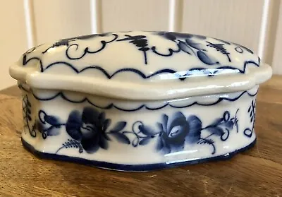 Buy Vintage Russia Handmade GZHEL Porcelain Blue & White Lidded Pot Trinket Dish • 7£