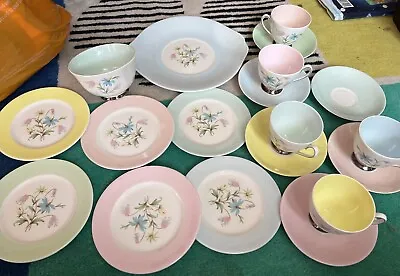 Buy 19 Pieces Vintage Queen Anne Linda Floral Pattern Tea Set Pastel Bone China • 29.99£