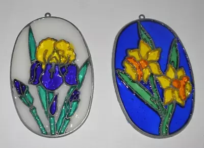 Buy Two Oval Suncatchers - Flowers ~ Stained Glass Window Hanging 5 X 3  • 11.47£