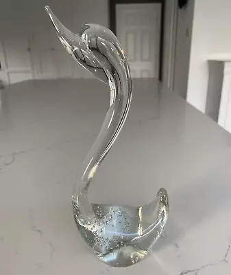Buy Large 8.5  Vintage Scandinavian Controlled Bubbles Clear Art Glass Goose Swan • 5£