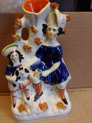 Buy Vintage C19th Staffordshire Pottery Spill Vase Flatback Figurines With Dog • 20£