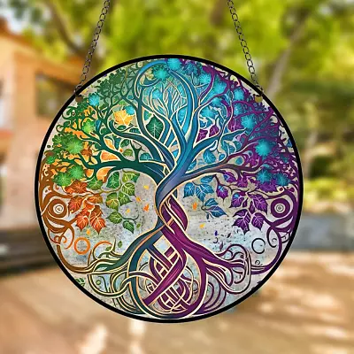 Buy Stained Glass Window Suncatcher Tree Of Life Hanging Ornament Home Wall Decor • 11.56£