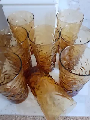 Buy Vintage Amber Drinking Glasses 8 In Set From 1970s. Collectable. • 22.50£