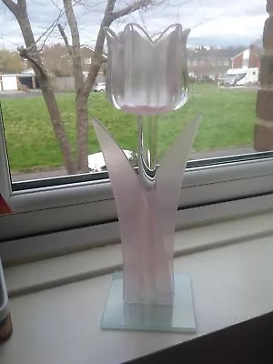 Buy Cressida CG Glass? Pink Opaque Frosted Tulip Sculpture Single Stem Candleholder • 16£