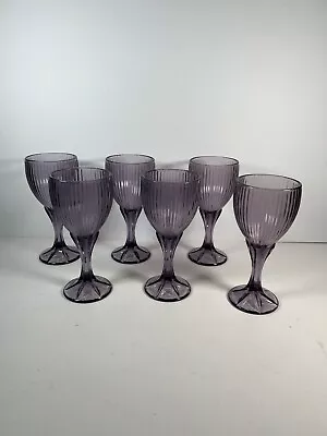 Buy Vintage 80’s Fostoria Monet Ribbed Purple Wine Glasses Set Of 6 • 52.92£