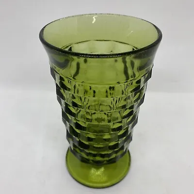 Buy Vtg Indiana Glass Whitehall Avocado Green Cubist Tumblers Footed 6” Glasses • 13.26£