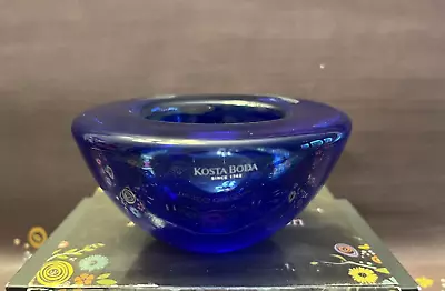 Buy KOSTA BODA 4  Cobalt Blue Swirl Votive Candle Holder Bowl Vintage Art Glass • 25.51£