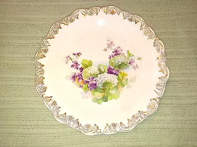 Buy 11  DRESDEN CHINA FLORAL PLATE GOLD TRIM Makers Mark • 14.40£