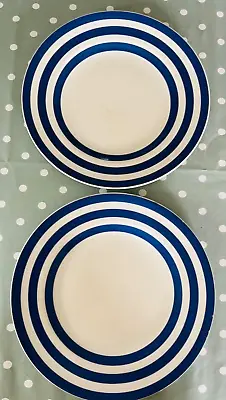 Buy 2 X Vintage Blue & White Stripes Devon Kitchen Ware Plates 25cm Diameter • 2.19£
