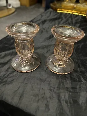Buy Pair Vintage Glass Candlestick Holders Dressing Table In  Pink • 12£