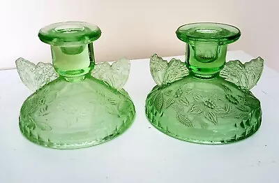 Buy Pair Of Sowerby Green Glass Candlestick Holders • 5£