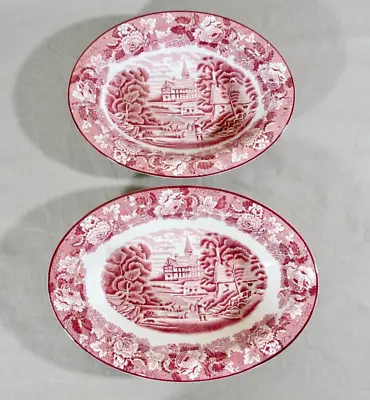 Buy Set 2 Enoch Woods Ware English Scenery Red Pink Oval Serving Bowls Wood & Sons • 43.17£
