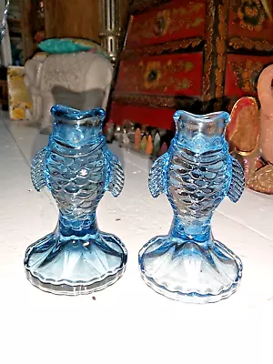 Buy A Set Of Two Blue Glass Fish Shaped Candle Holders • 14.75£