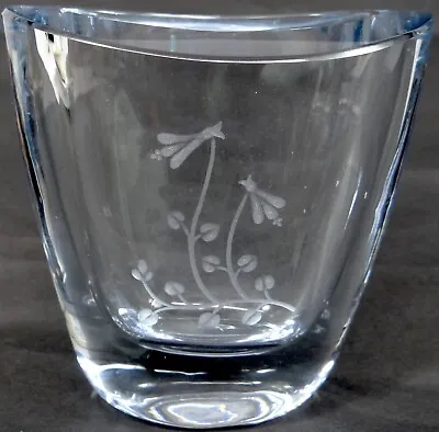 Buy Strombergshyttan Crystal Vase Glass Flower Engraved Chunky Heavy MCM Sweden Vtg • 47.29£