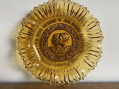 Buy 1937 King George VI And Queen Elizabeth Coronation Amber Glass  Bowl / Plate • 10£