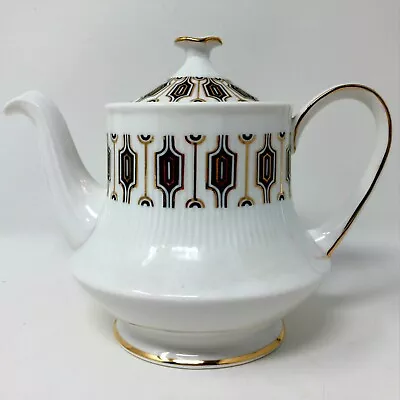 Buy Paragon England Symmetra Geometric Design Fine China Teapot Gold Black Style Rib • 12£