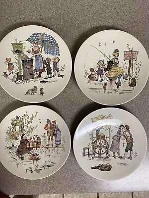 Buy Antique Sarreguemines Story Plates Froment Richard Faience Pottery (lot Of 5) • 43.22£