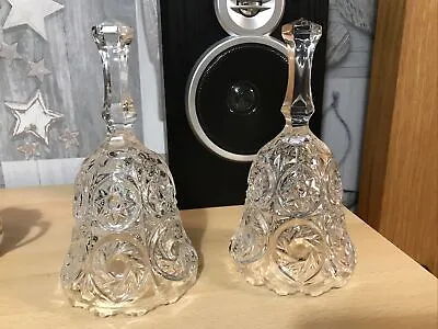 Buy A Pair Of Pinwheel Pattern, Heavy  Crystal Clear Glass  Bells Approx  7  Tall, • 10£