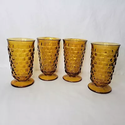 Buy Vintage Indiana Glass Whitehall Amber Tumblers Footed Cubist Diamond 6  Set Of 4 • 36.75£
