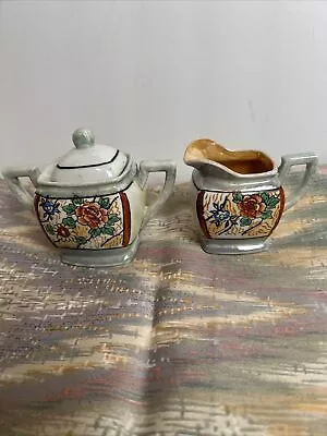 Buy Antique Hand Painted Orange And Grey Teapot Creamer & Sugar Bowl Set 1922-44-50’ • 14.39£