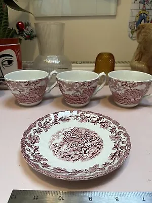 Buy Vintage Myotts Staffordshire Country Life Collectable Pink 3 Tea Cups & A Saucer • 4.99£