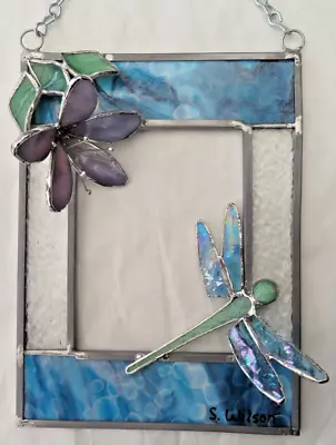 Buy Handcrafted Stained-Glass Kiln Formed 3-D Lily/Dragonfly/Lavender/Turquoise • 45.54£
