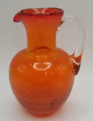 Buy Orange Crackle Glass Pitcher With Clear Applied Handle • 21.80£