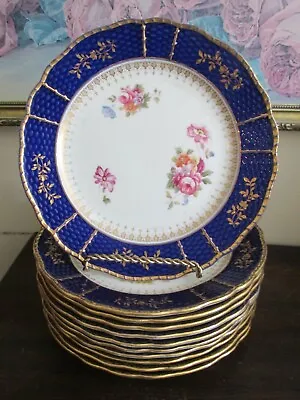 Buy Cauldon England  Set Of 11 Porcelain Salad Plate Cobalt Blue Flowers Gold 8 3/4  • 284.51£