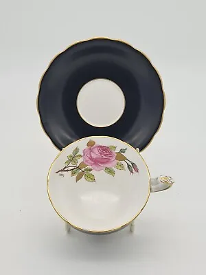 Buy Rare Adderley Floral Bone China Black Teacup & Saucer Staffordshire England • 12.99£