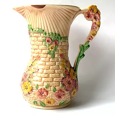 Buy Arthur Wood Art Deco Jug Vase Garden Wall 3661 Hand Painted Flowers 1930s Beige • 20£