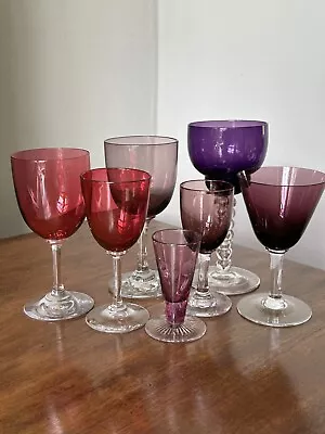 Buy 7 X ANTIQUE C19th Victorian Amethyst/cranberry Colour Glass Wine Sherry Glasses • 40£