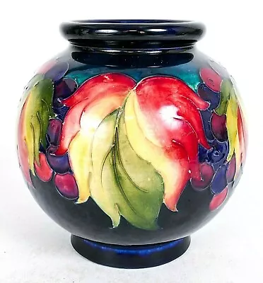 Buy Beautiful Moorcroft 'Leaf & Berry' Round Vase On Blue Made In England! • 395£