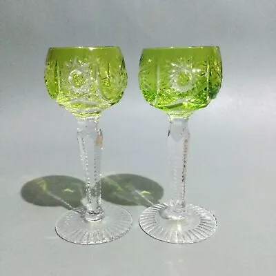 Buy Bohemia Crystal Cased Glass Hand Cut Liquor Glasses Pinwheel Design - Green • 24.95£