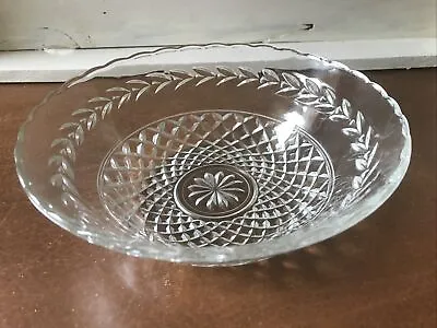Buy Vintage Clear Etched Glass Serving Bowl.  Star Design. Scalloped Edge. • 10.39£