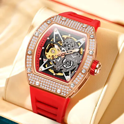 Buy Men's Full Diamond Automatic Mechanical Watch Tape Waterproof Fashion Watch • 65.90£