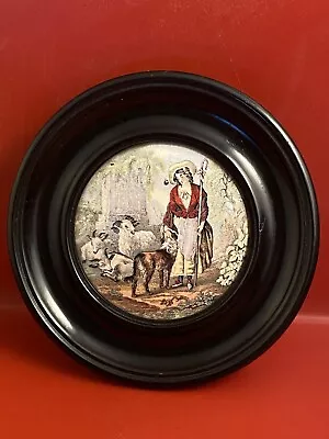 Buy Victorian Prattware Pot Lid “Shepherdess Dog Sheep” In A Turned Frame Circa 1880 • 19.99£