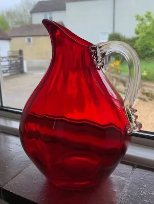 Buy Vintage Whitefriars Ruby Red Art Glass Jug Vase • 11£