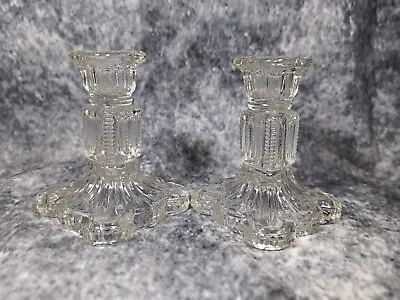 Buy Vintage Pair Of Elegant Clear Pressed Glass Vanity Candle Stick Holders Square  • 7.99£