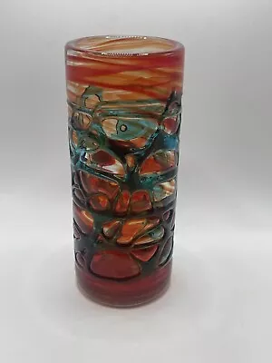 Buy Fabulous MDINA Vase, Strapped Maltese Red & Blue/Green Glass - Signed • 39.99£