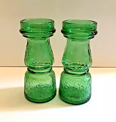 Buy 2 Vintage ITALIAN Green Glass Candle Holders Or Vases Made In Italy Textured 6  • 17.95£