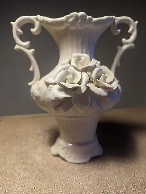 Buy Vintage Victorian White Porcelain 8  Vase With Intricate Roses • 19.46£