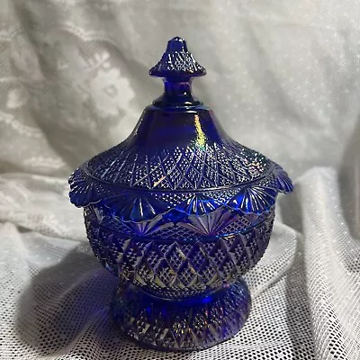 Buy Elegant Fenton Art Carnival Cobalt Blue Glass Pagoda Candy Dish Lid Sticker • 80.61£