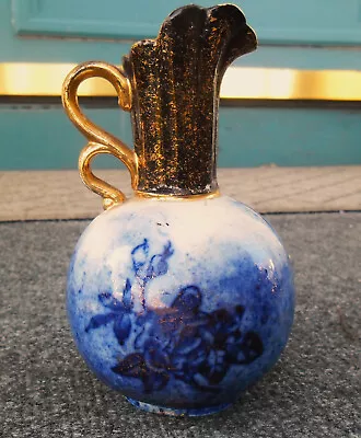 Buy Vintage Cobalt Blue Ewer Vase W/Gold Accents Flow Blue • 15.54£